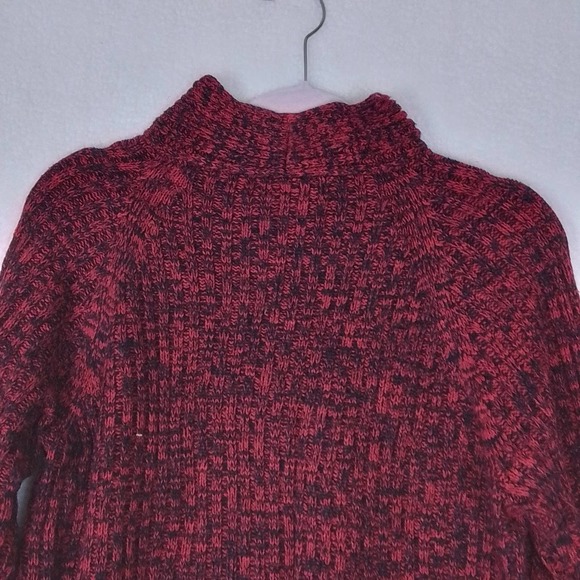 Investments Womens Sweater L Red Black Chunky Knit Mock Neck Relaxed Fit - Picture 6 of 13